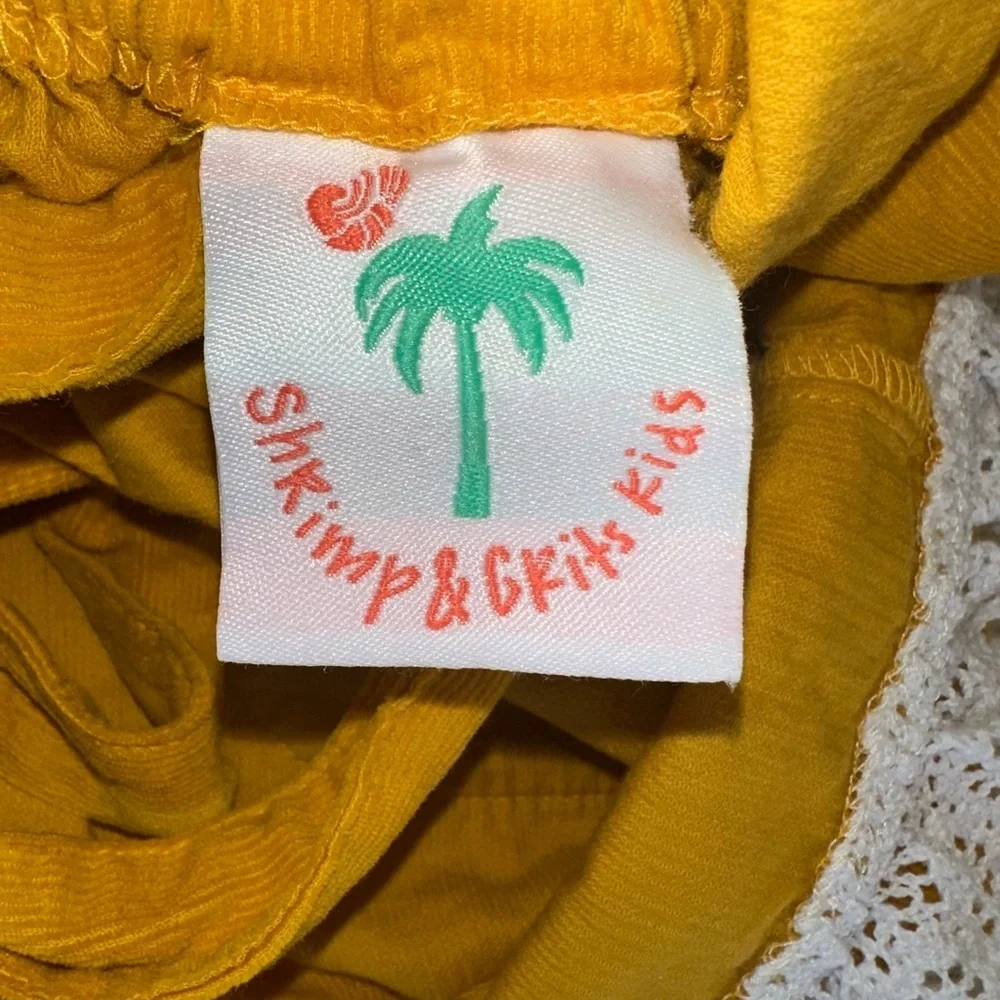 Shrimp & Grits Kids Corduroy Dress 3T Mustard Ruffle Lace Pinafore Boutique